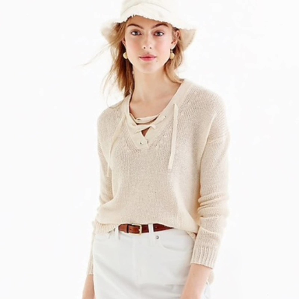 J. Crew Linen Knit Hi-Low Beach Pullover Sweater